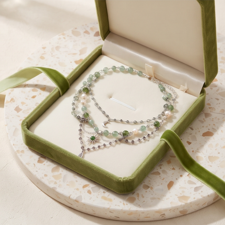 Forest Moon Crystal Layered Charm Necklace