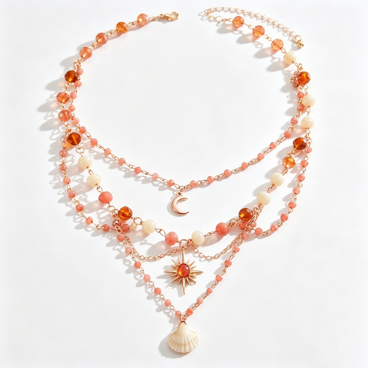 Sunset Ocean Bohemian Layered Charm Necklace