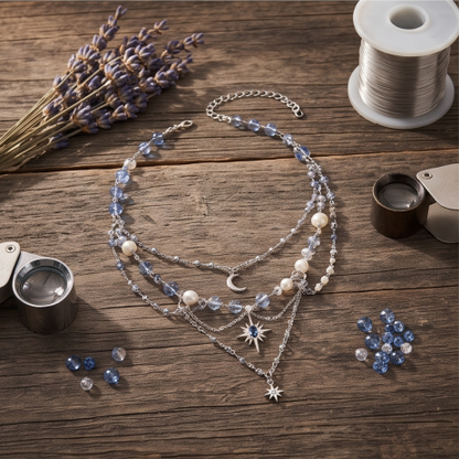 Celestial Ocean Blue Layered Charm Necklace