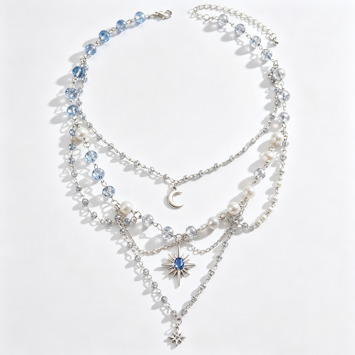 Celestial Ocean Blue Layered Charm Necklace