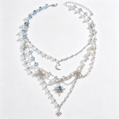 Celestial Ocean Blue Layered Charm Necklace