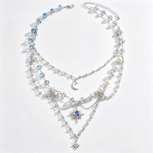 Celestial Ocean Blue Layered Charm Necklace