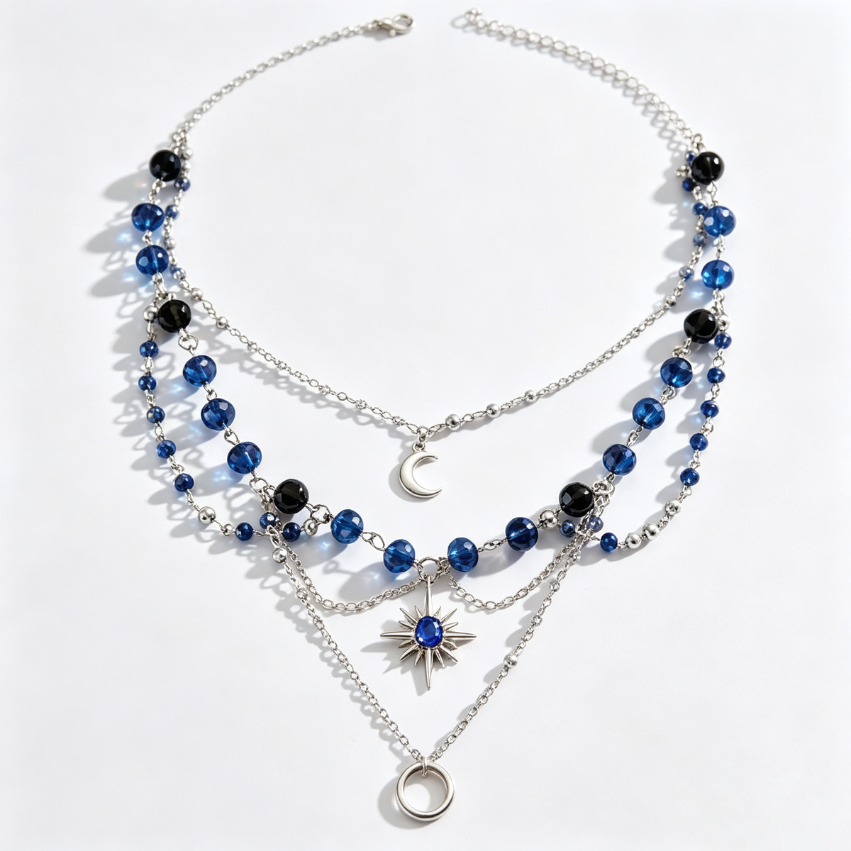 Midnight Ocean Crystal Layered Charm Necklace